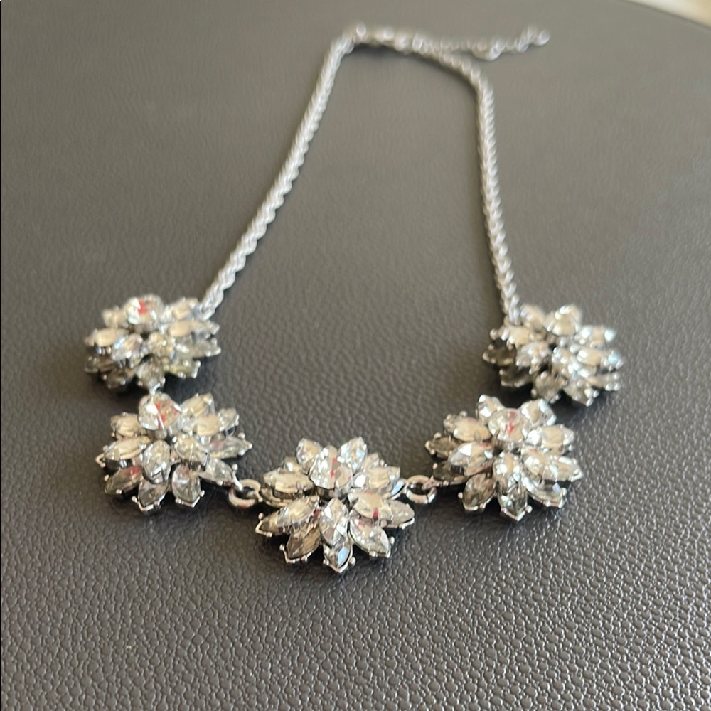 J. Crew Silver Crystal Cluster Necklace